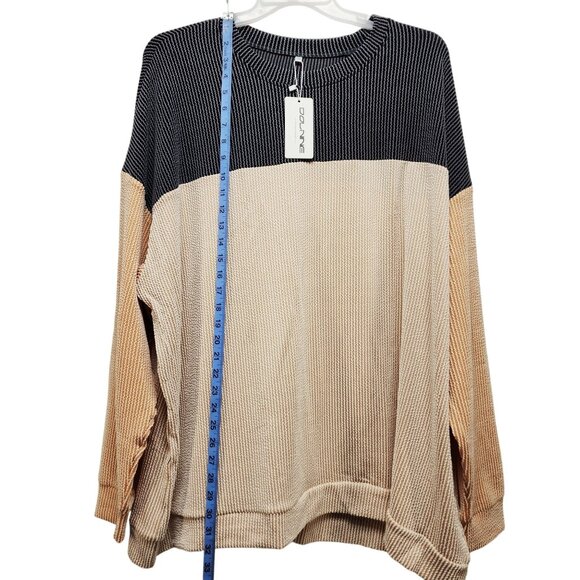 Striped Colorblock Sweater Plus Size Size 5XL Womens Long Sleeve Black Beige - Picture 5 of 7